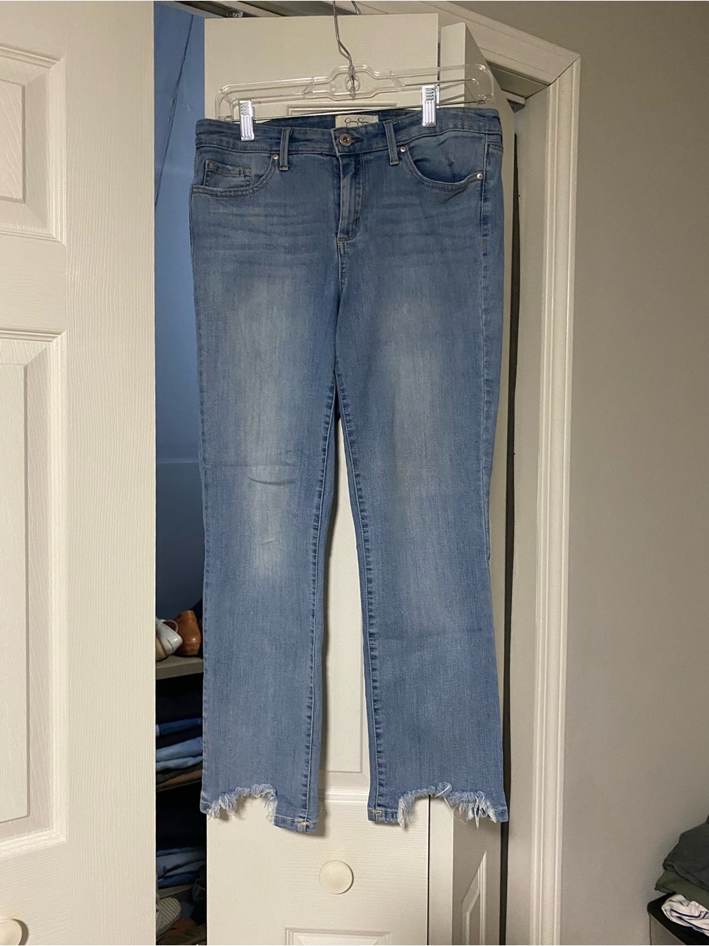 Jessica Simpson Mid Blue Cropped Ankle Jeans with Raw Hem